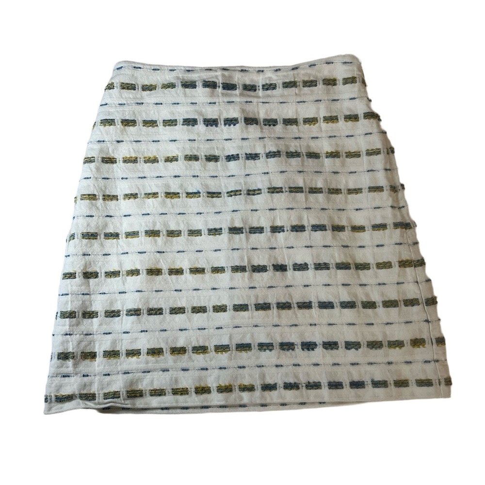 Loft Skirt Womens Size 0 White Blue Gold‎ A Line Textured Striped Pattern Chic